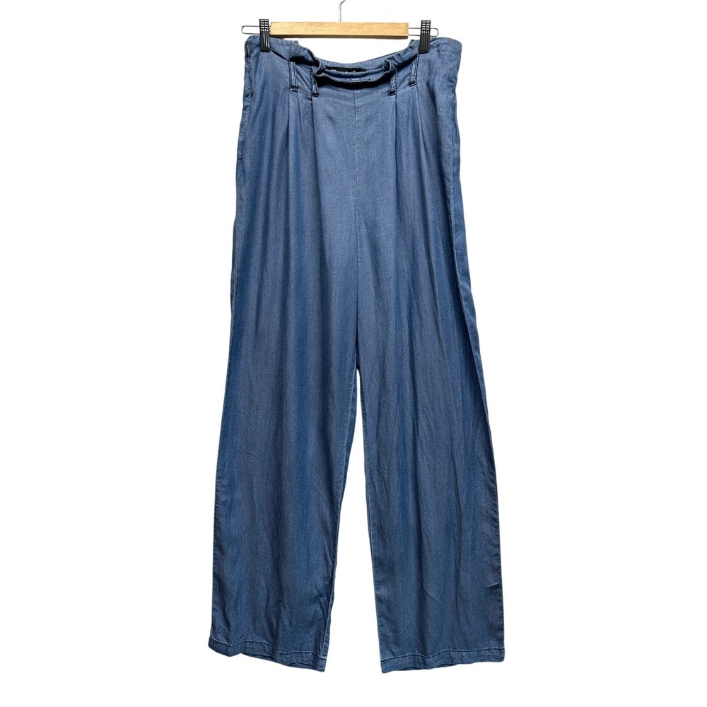 Dollhouse Blue Chambray Wide Leg Pleated High Rise Trousers Pants Size 11